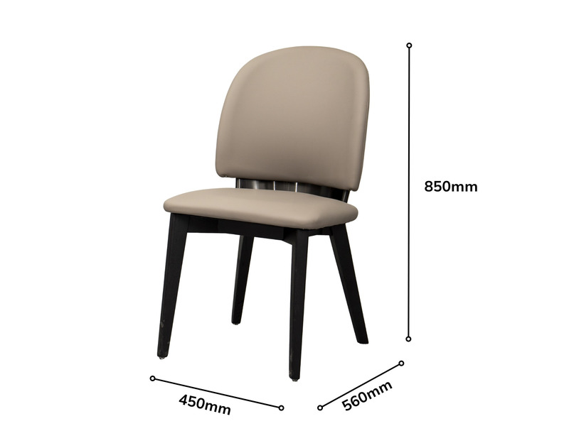 Ghế ăn hiện đại GHY925 màu kem/be, chụp chính diện trên nền trắng, có chú thích kích thước L450*W480*H850 mm. Ghế bọc da s…