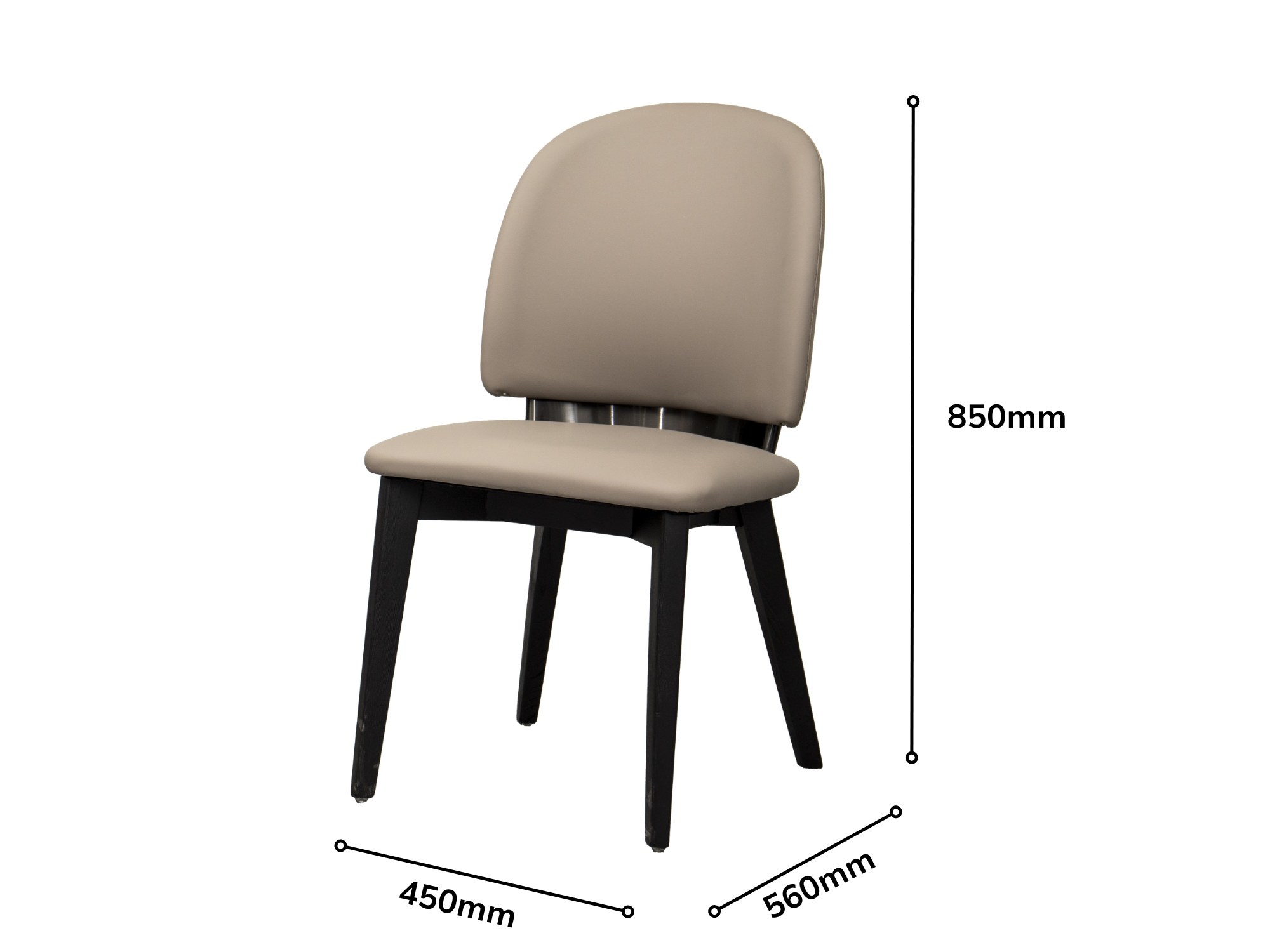 Ghế ăn hiện đại GHY925 màu kem/be, chụp chính diện trên nền trắng, có chú thích kích thước L450*W480*H850 mm. Ghế bọc da s…