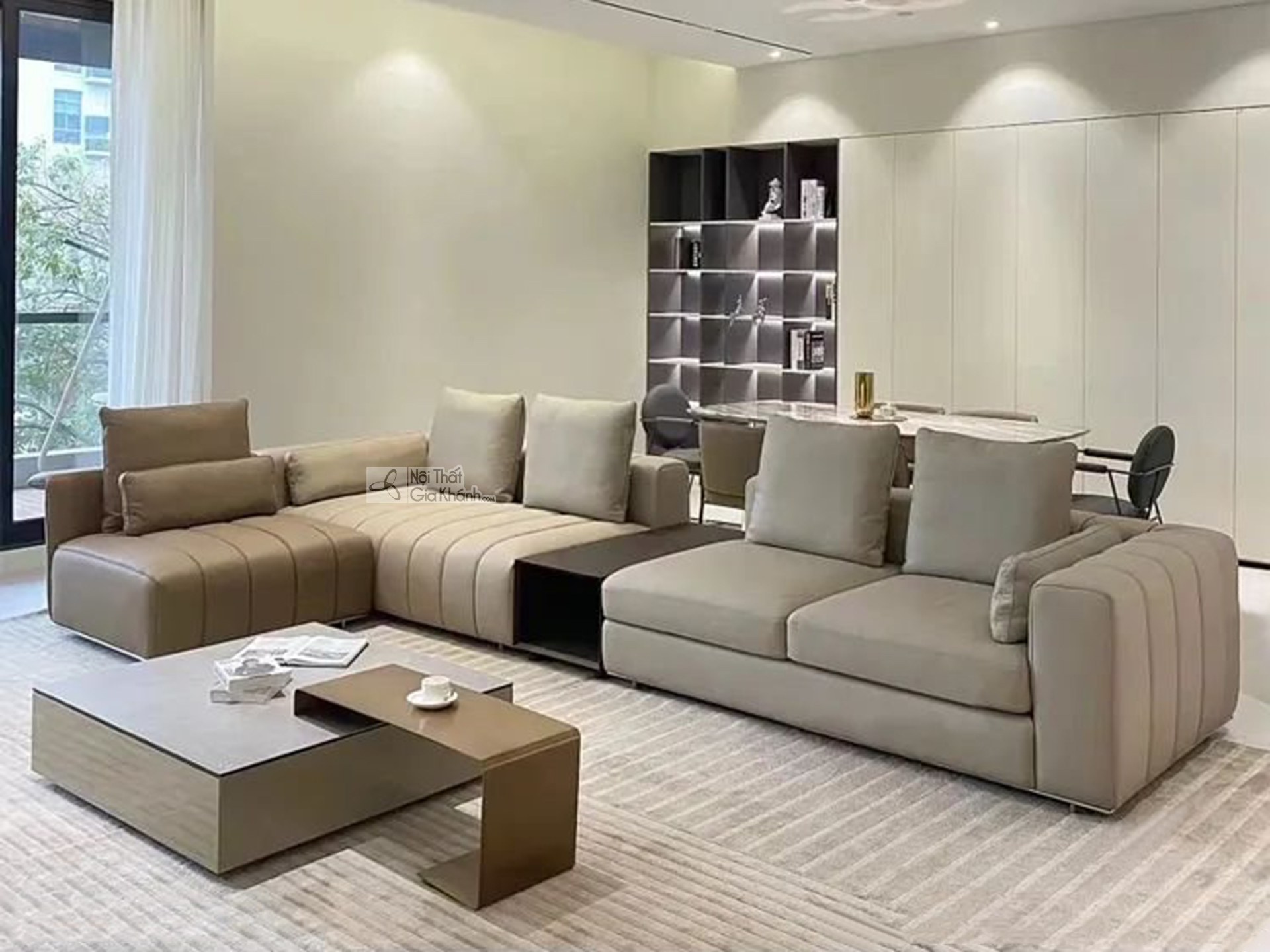 Sofa phong cách hiện đại chân inox module góc linh hoạt cho phòng khách
