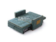 Sofa giường SF1012B-1G màu xanh ngọc bích nhìn từ góc cao chếch, đã được mở hoàn toàn thành giường. Sản phẩm có hình dáng…