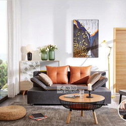 Sofa giường đa năng SF169-15G màu xám đậm, chụp toàn cảnh trong phòng khách hiện đại. Sofa có tựa tay điều chỉnh, đi kèm g…