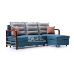 Ghế sofa góc chữ L SF273B màu xanh dương, chụp chính diện hơi chếch, nổi bật với thiết kế đa năng có thể chuyển đổi thành…