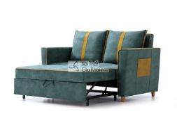 Sofa giường SF1012B-1G màu xanh ngọc bích nhìn từ góc chếch phía trước, đang trong trạng thái mở một phần thành giường. Ph…