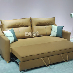 Hình ảnh cận cảnh sofa giường SF1056A-G đã được mở rộng thành giường ngủ, cho thấy cơ chế kéo tiện lợi. Phần đệm ngồi được…