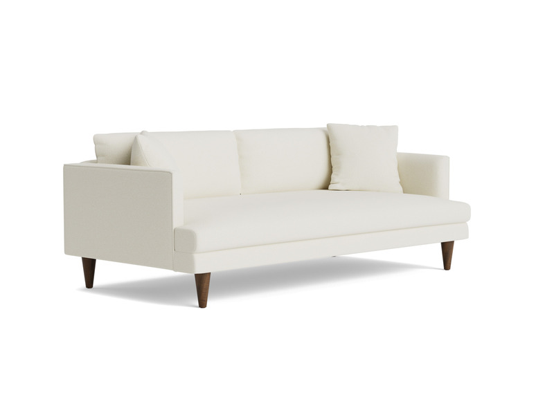 Sofa băng Lewis Extra SF-646 ba chỗ ngồi, bọc vải màu trắng kem tinh tế, được chụp góc nghiêng trên nền trắng, làm nổi bật…