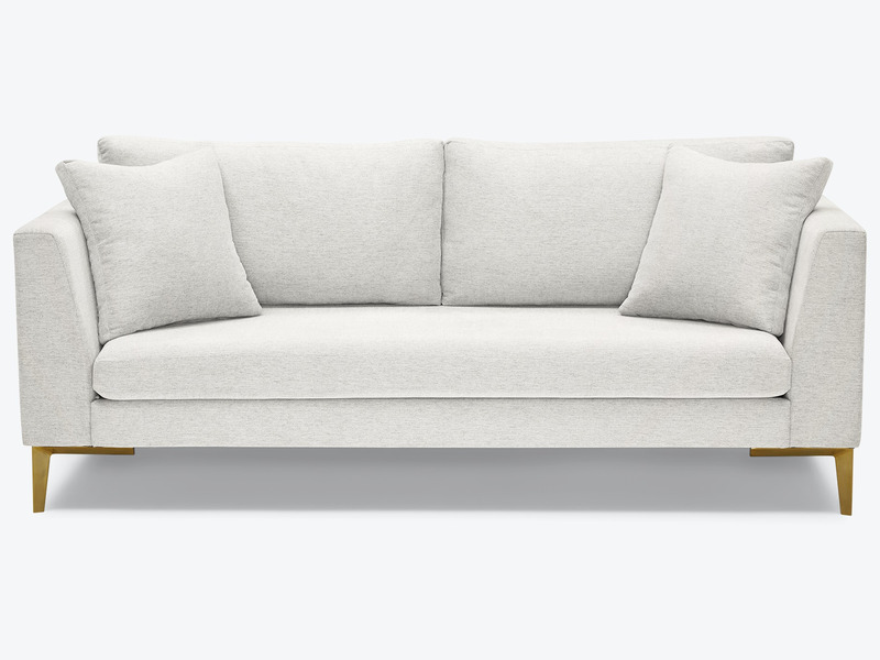 Sofa băng Ainsley SF-369 bọc vải màu be nhạt, chụp chính diện trên nền trắng. Sofa có thiết kế tối giản, gồm hai đệm ngồi…
