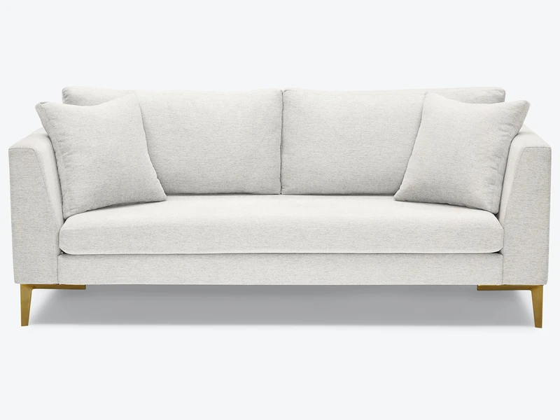 Sofa băng Ainsley SF-369 bọc vải màu be nhạt, chụp chính diện trên nền trắng. Sofa có thiết kế tối giản, gồm hai đệm ngồi…