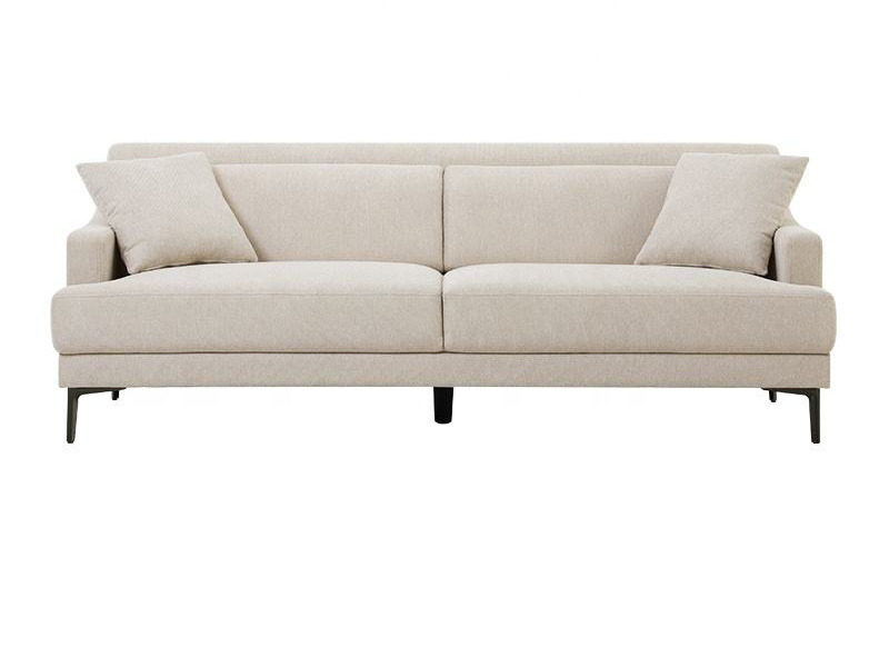 Sofa băng 3 chỗ SF-189 màu be nhạt, chụp chính diện trên nền trắng. Thiết kế tối giản với đường nét thanh mảnh, đệm ngồi v…