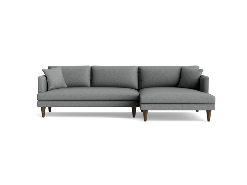 Sofa góc chữ L Lewis SF-489 bọc vải màu xám nhạt, chụp chính diện trên nền trắng. Hình ảnh này tập trung vào cấu trúc tổng…