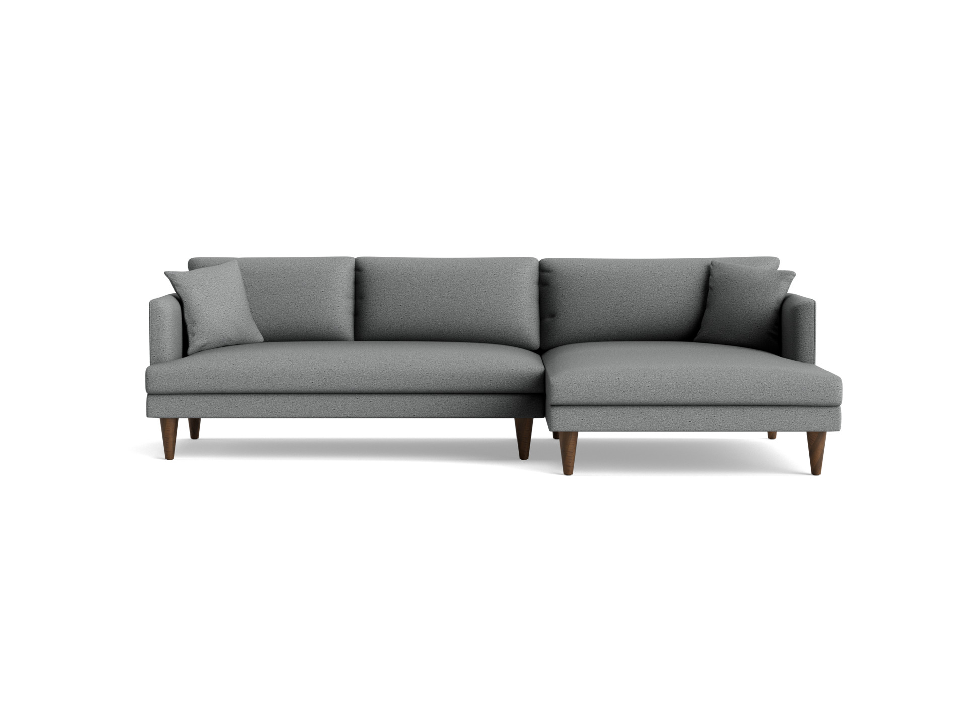 Sofa góc chữ L Lewis SF-489 bọc vải màu xám nhạt, chụp chính diện trên nền trắng. Hình ảnh này tập trung vào cấu trúc tổng…