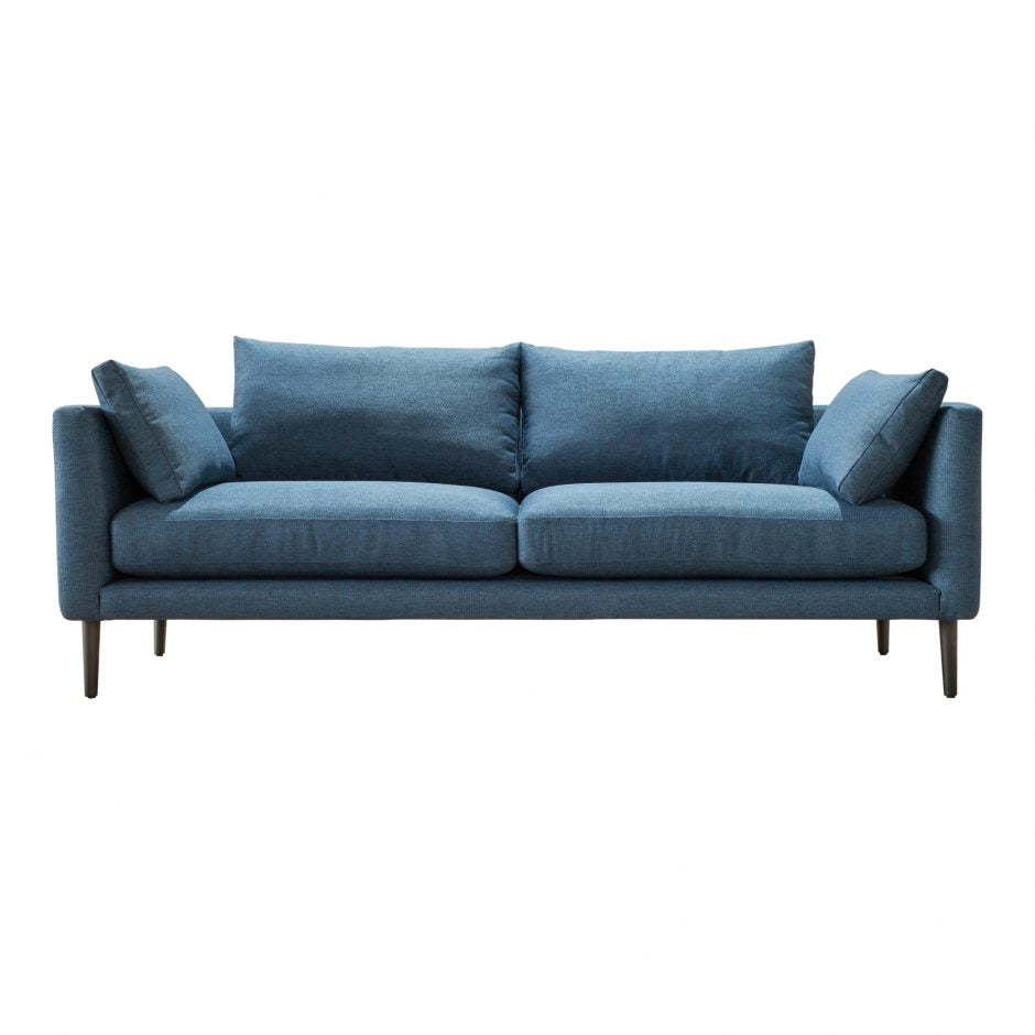 Toàn bộ chiếc sofa băng SF-439 màu xanh đậm được chụp chính diện trên nền trắng. Sofa có hai chỗ ngồi rộng rãi, hai đệm tự…