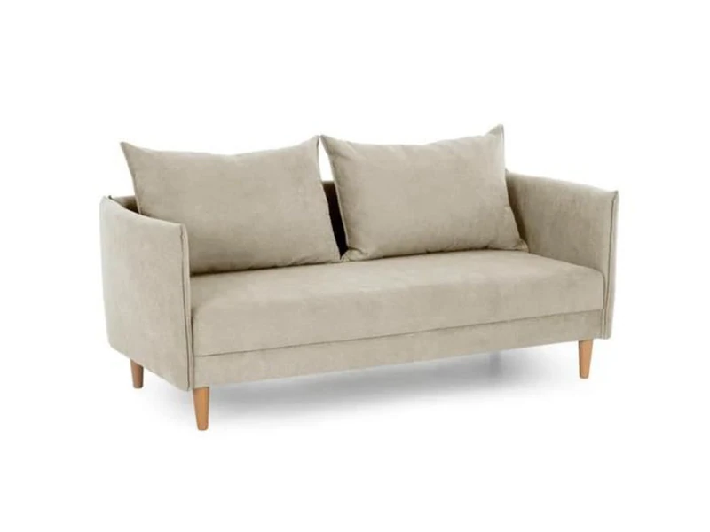 Ghế sofa băng SF-455 màu be nhạt, chụp chính diện trên nền trắng. Sofa có thiết kế hiện đại với hai đệm ngồi và hai đệm tự…