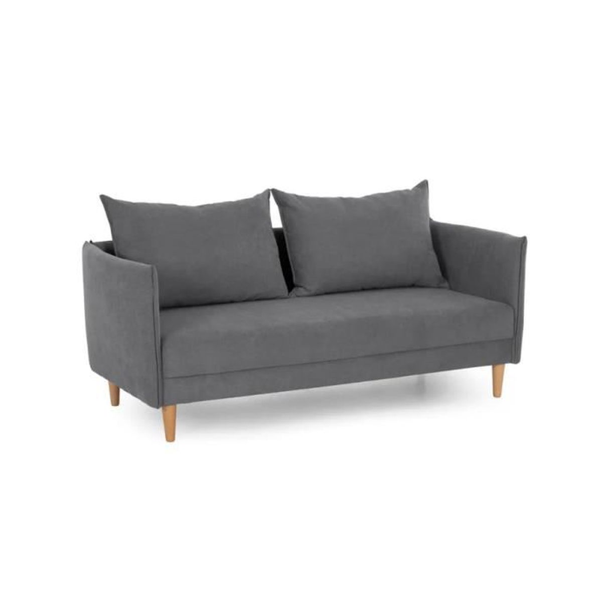 Toàn cảnh ghế sofa băng SF-455 màu xám đậm, chụp từ góc hơi nghiêng, nổi bật trên nền trắng. Sofa có kiểu dáng gọn gàng, h…