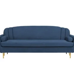 Sofa băng Filbert SF-370 màu xanh dương, được chụp chính diện. Sofa có kiểu dáng tối giản, tay vịn thấp và tựa lưng cong m…