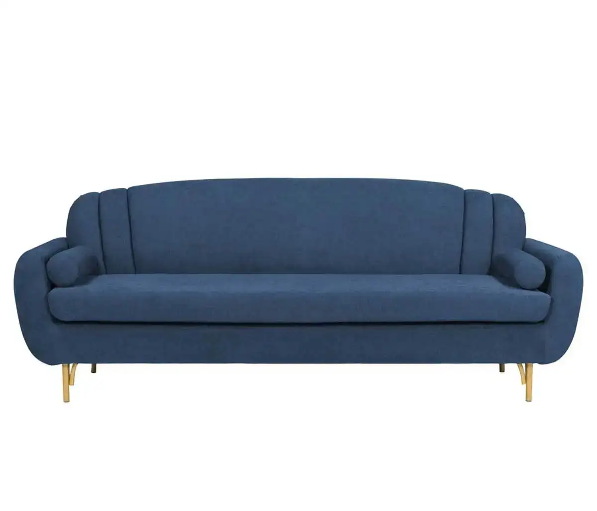 Sofa băng Filbert SF-370 màu xanh dương, được chụp chính diện. Sofa có kiểu dáng tối giản, tay vịn thấp và tựa lưng cong m…