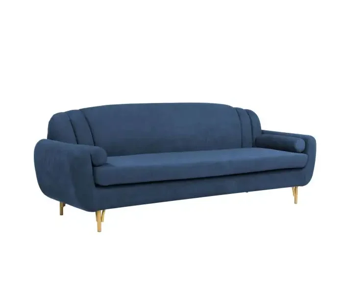 Sofa băng Filbert SF-370 màu xanh dương, chụp góc nghiêng từ phía trước bên phải. Sofa có thiết kế hiện đại với tay vịn th…