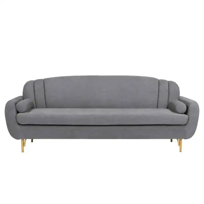 Sofa băng Filbert SF-370 màu xám, chụp chính diện. Kiểu dáng hiện đại với tay vịn thấp, tựa lưng cong nhẹ và đệm ngồi liền…