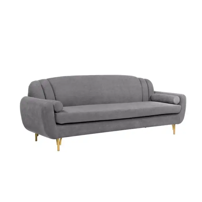 Sofa băng Filbert SF-370 màu xám, chụp góc nghiêng từ phía trước bên phải. Sofa có tay vịn thấp, tựa lưng cong nhẹ với các…