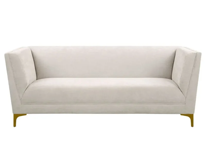 Sofa băng đôi SF-389 màu be nhạt, chụp chính diện trên nền trắng. Sofa có thiết kế hiện đại với tay vịn và lưng tựa liền m…
