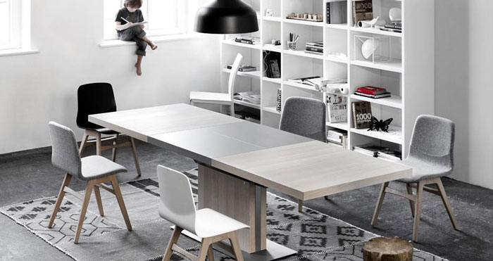 Bàn ăn kéo dài thông minh thiết kế thanh mảnh, tối giản