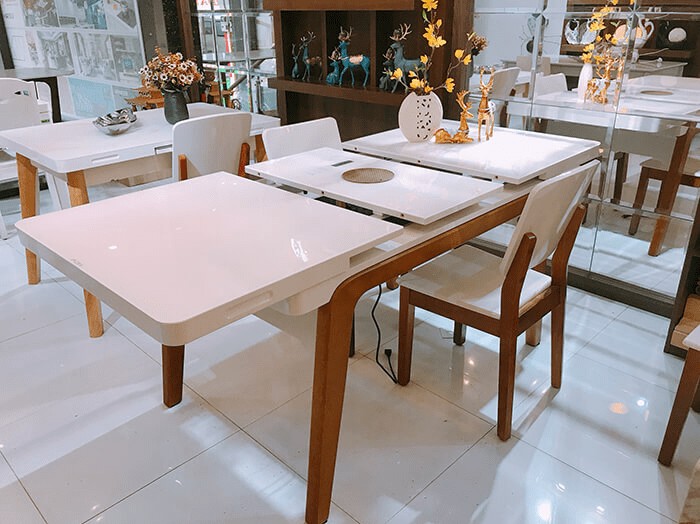 Bàn ăn mặt đá phong cách hiện đại, chân sắt thanh mảnh cho phòng bếp
