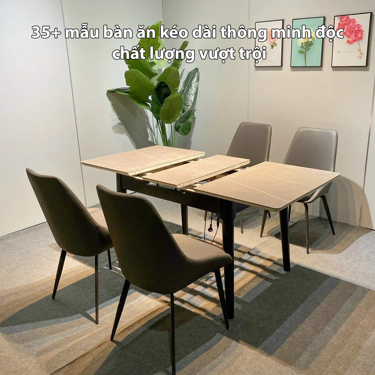 Bàn ăn kéo dài thông minh mặt đá cao cấp tại showroom Nội Thất Gia Khánh Hà Nội