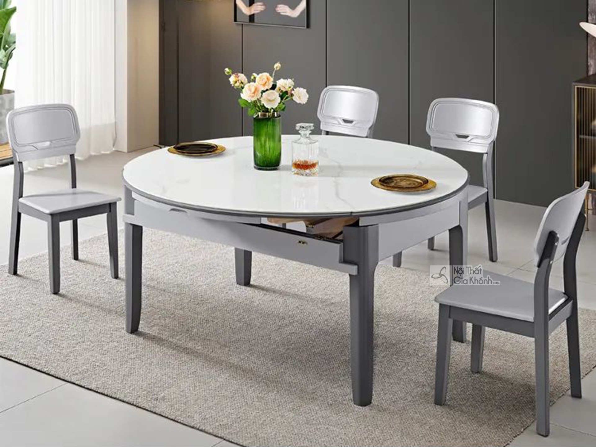 Bộ Bàn Ăn 4 Ghế Thông Minh Mặt Đá 1M3 BAZB170-13