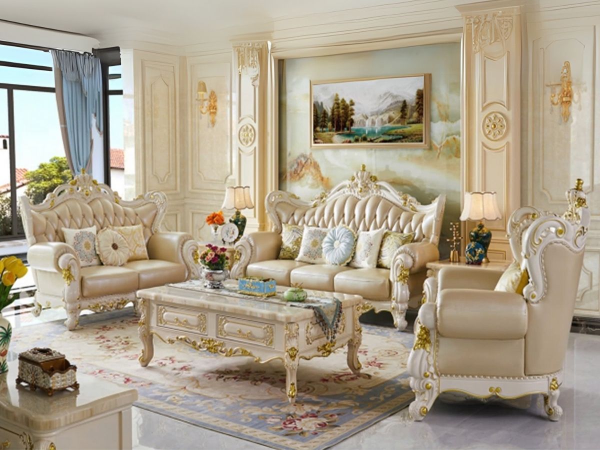 Sofa Vương Miện SB968-123 chạm khắc mạ vàng họa tiết vương miện