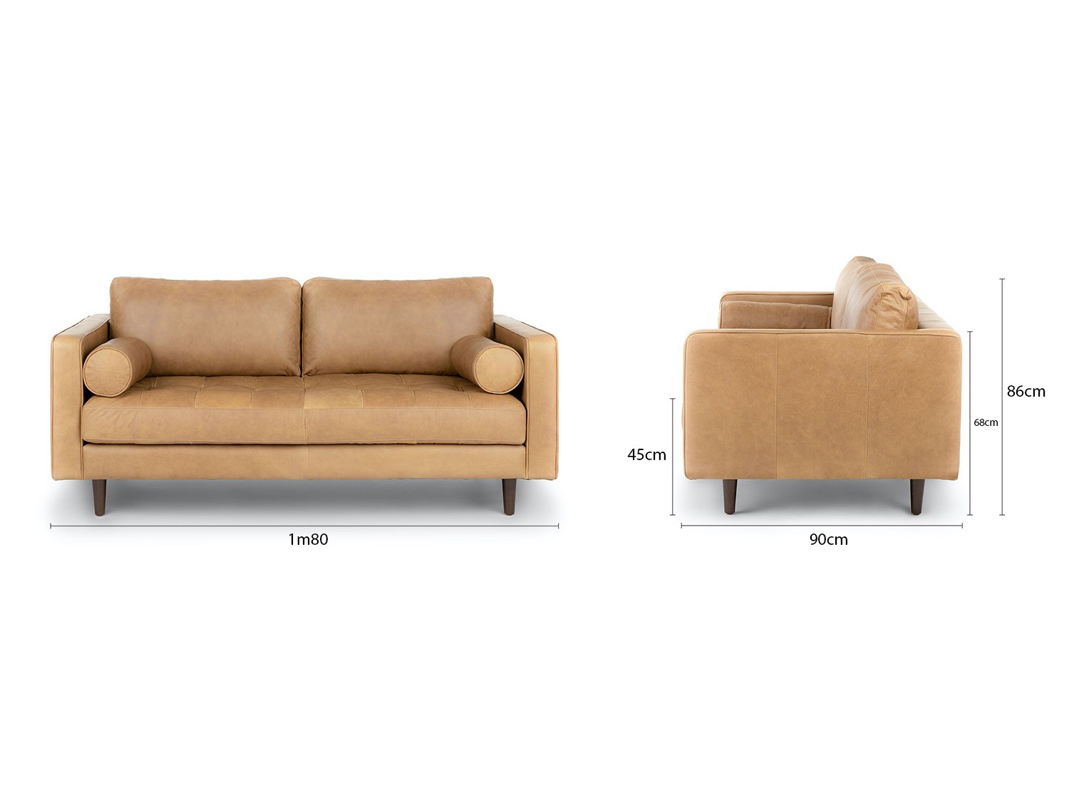 Hình ảnh minh họa kích thước chi tiết của ghế sofa Charme 001, bao gồm chiều dài, chiều sâu và chiều cao từ mặt trước và m…