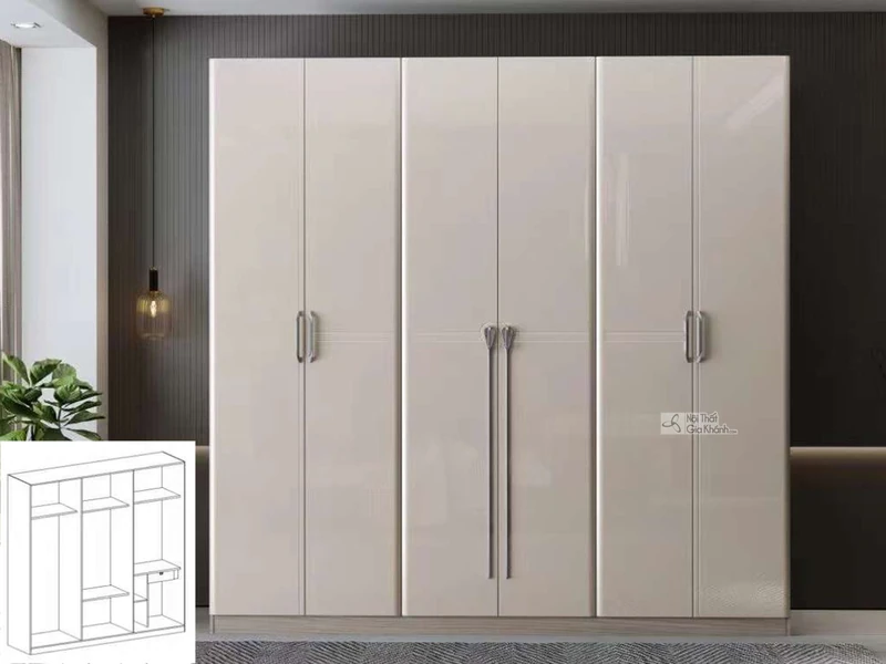 Tủ Quần Áo 6 Cánh Hiện Đại Cho Phòng Ngủ TUBA-8-6