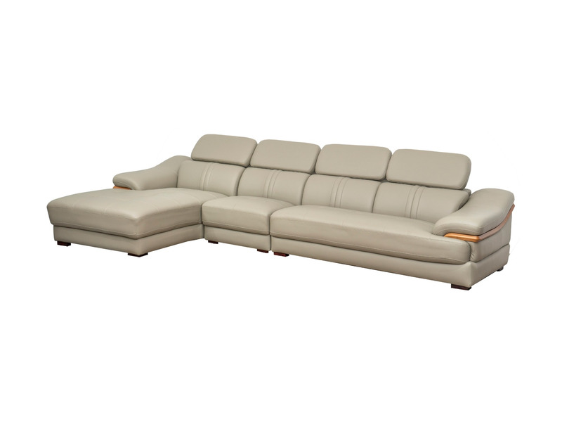 Bộ sofa góc chữ L SF672-Nano1-28 màu be/ghi sáng, chụp từ góc cao trên nền trắng, làm nổi bật toàn bộ kiểu dáng hiện đại v…