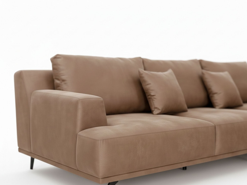 Góc chụp cận cảnh phần tựa tay bo cong và một phần đệm ngồi của sofa SF8037-Lex30. Tựa tay rộng rãi, êm ái, bọc da nhân tạ…
