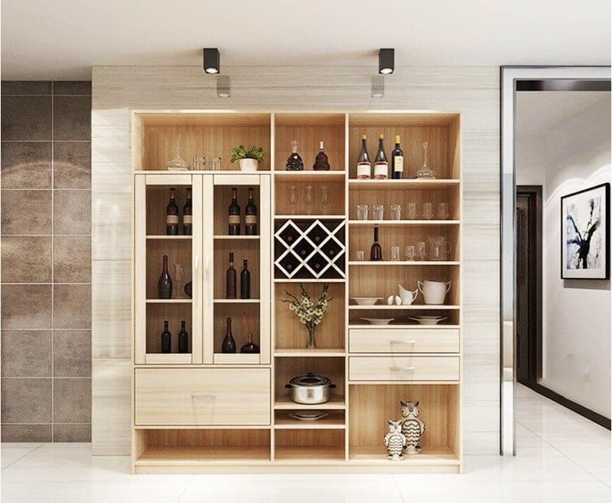 22 Mẫu Tủ Rượu Gỗ Công Nghiệp Cao Cấp Cho Phòng Bếp