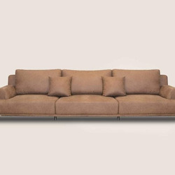 Sofa băng SF8037-4 Lex30 ba chỗ ngồi, bọc da nhân tạo cao cấp màu nâu da bò nhạt, được chụp chính diện trên nền đơn sắc. G…
