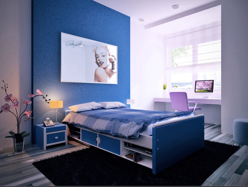 Phòng ngủ xanh dương nhạt cho bé trai, bé gái