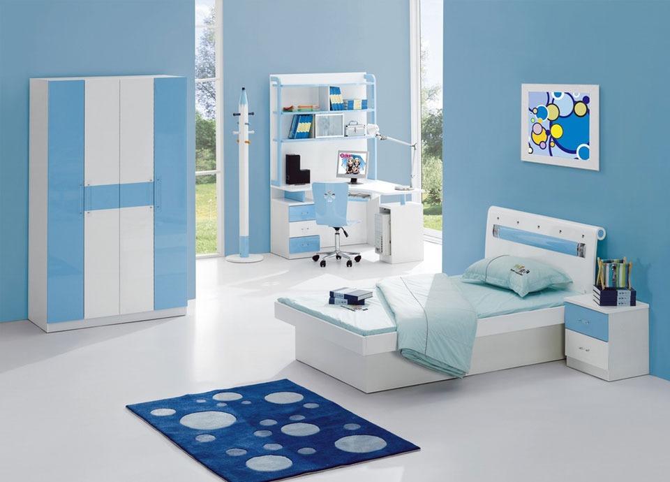 Phòng ngủ xanh dương có góc học tập