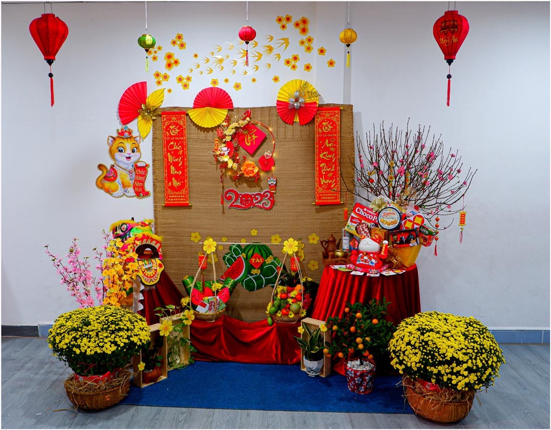 trang trí phòng khách ngày tết