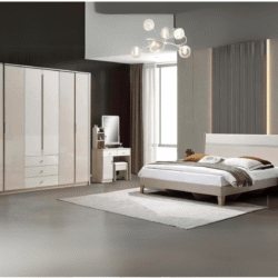 Toàn cảnh bộ giường ngủ BN2474-18 phong cách hiện đại, màu be sáng, đặt trong không gian phòng ngủ sang trọng. Bộ sản phẩm…