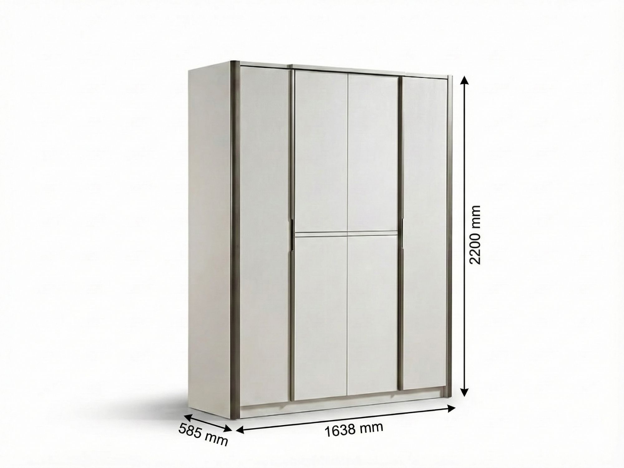 Tủ quần áo 4 cánh BN2473-18 của Gia Khánh chụp nghiêng, hiển thị kích thước cụ thể. Tủ có thiết kế hiện đại với hai tông m…