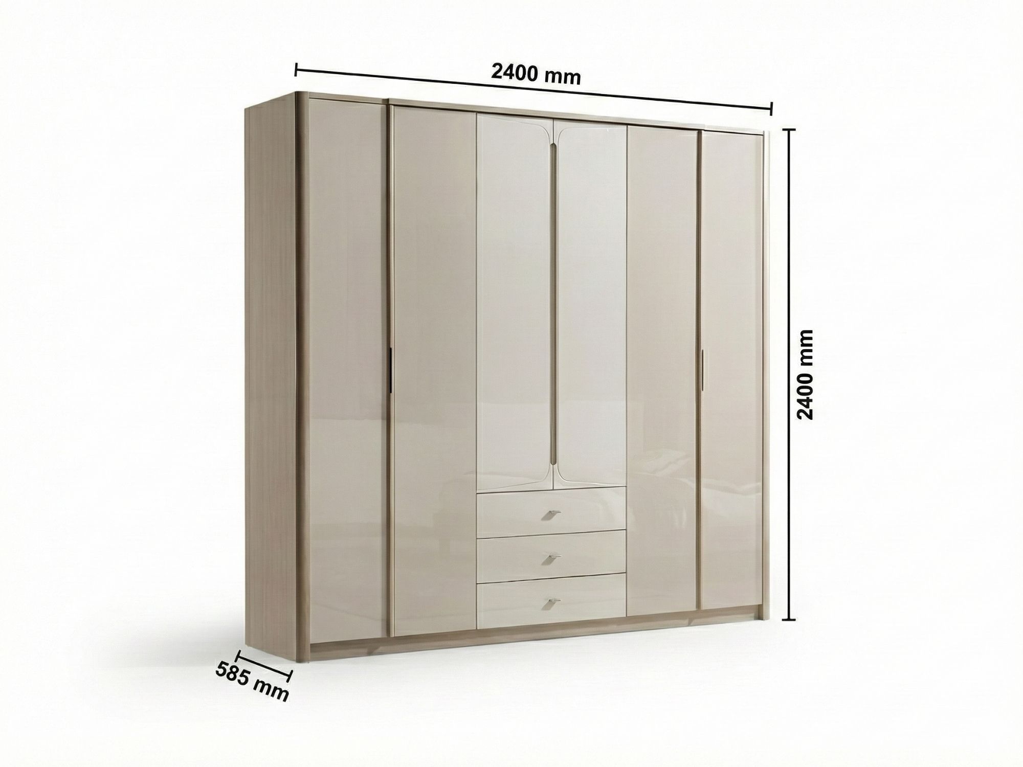 Tủ quần áo 6 cánh BN2474-18 với thông số kích thước rõ ràng (L2400*W585*H2400MM), chụp chính diện trên nền trắng. Tủ có th…