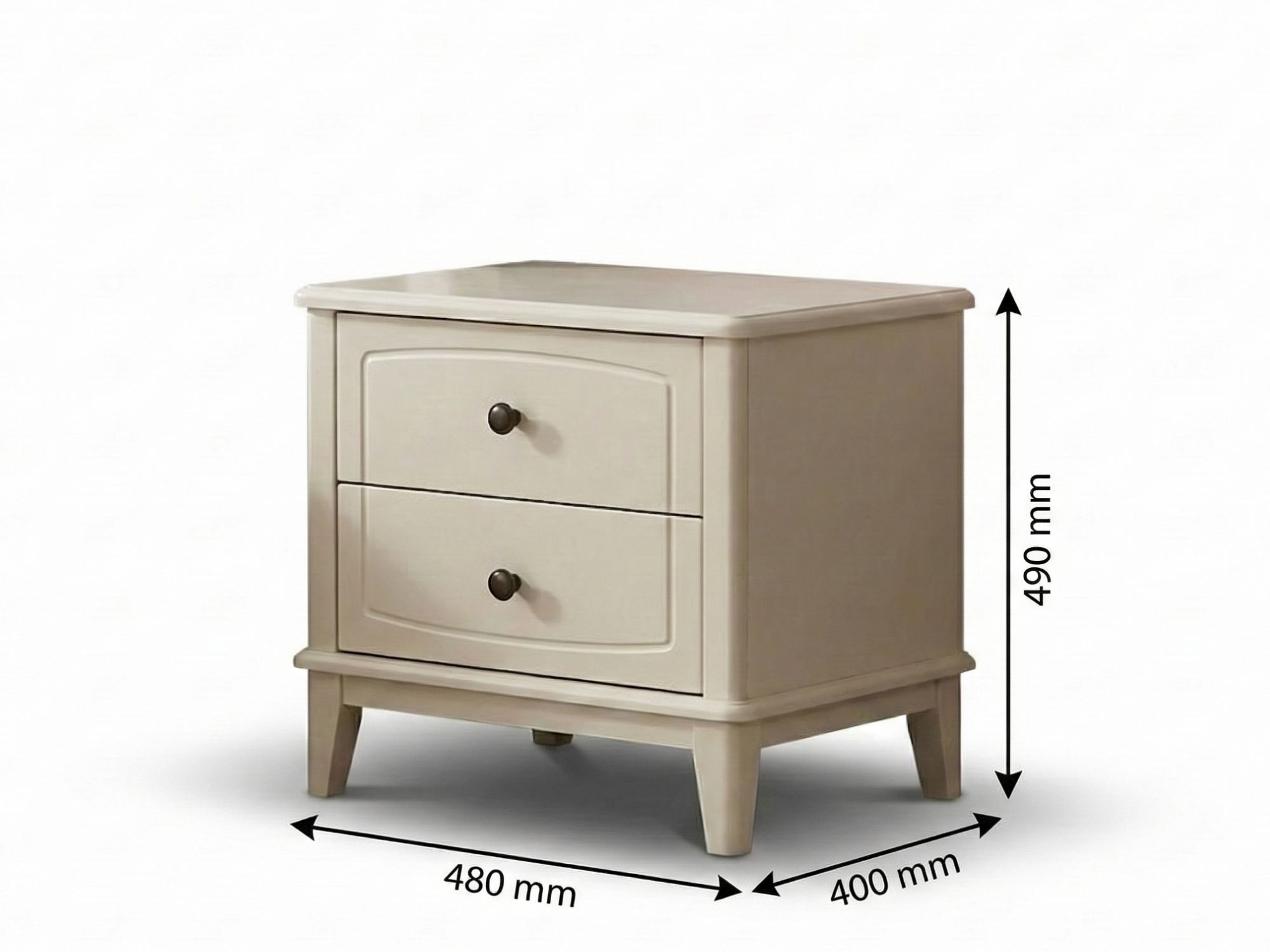 Tủ đầu giường hiện đại BN2463-18 chụp chính diện trên nền trắng, hiển thị chi tiết kích thước: dài 480mm, rộng 400mm và ca…