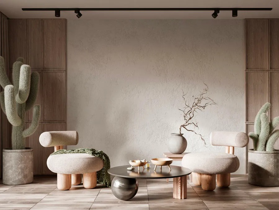 Phòng khách phong cách Wabi Sabi