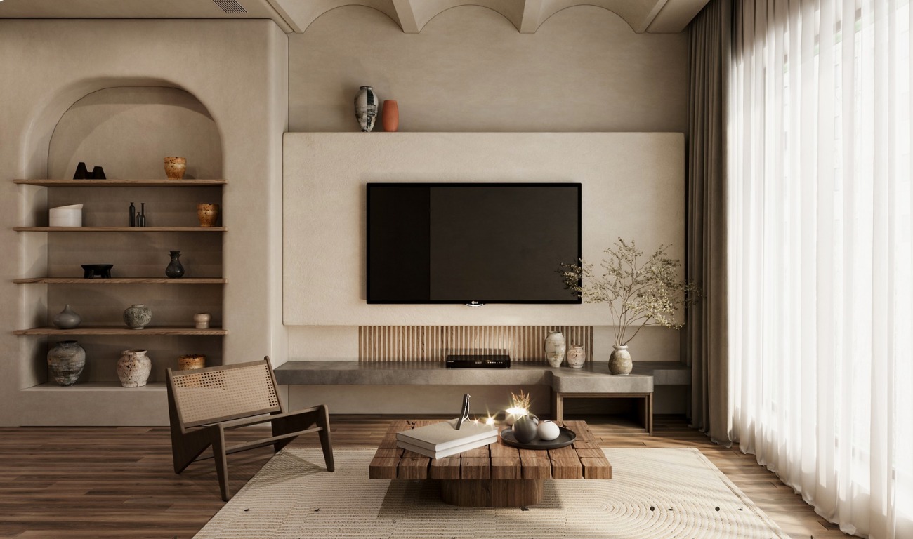 Nội thất Wabi Sabi bố cục tối giản