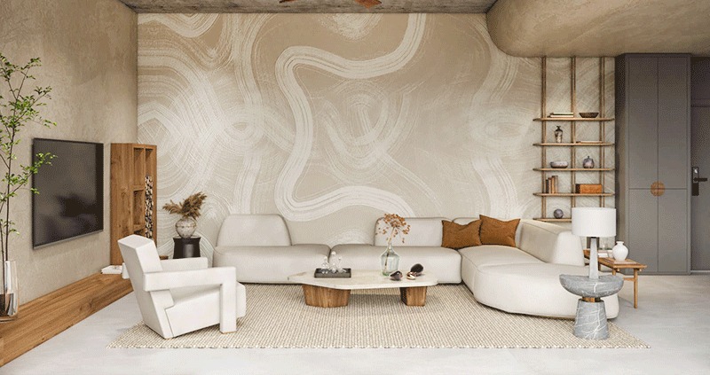 Nội thất Wabi Sabi giữ vân gỗ và vật liệu mộc
