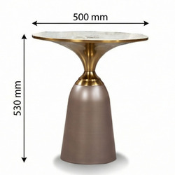 Bàn trà góc BG216 được chụp với các chú thích kích thước rõ ràng: đường kính mặt bàn 500mm và chiều cao 530mm. Bàn có mặt…
