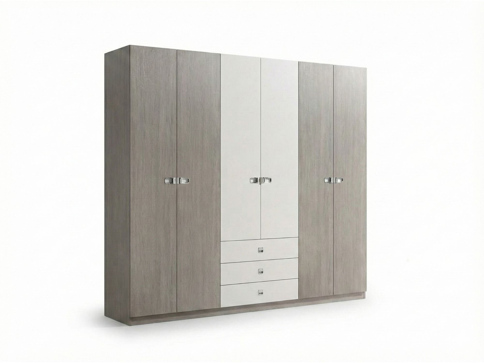 Tủ quần áo gỗ công nghiệp 6 cánh vân gỗ xám phối trắng — thuộc bộ giường ngủ hiện đại BG2451-2