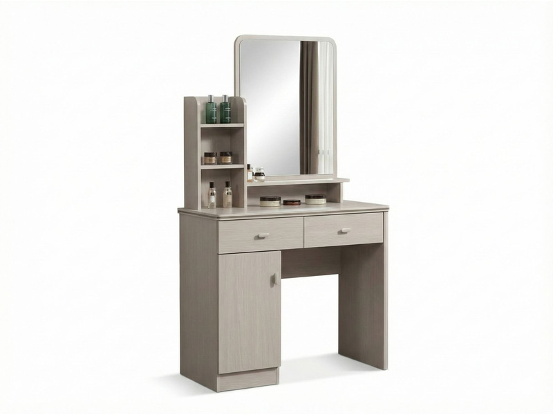Bàn trang điểm hiện đại BG2573-2 với gương hình chữ nhật lớn, khung gỗ MFC màu be nhạt. Bàn có một ngăn kéo lớn và một kệ…