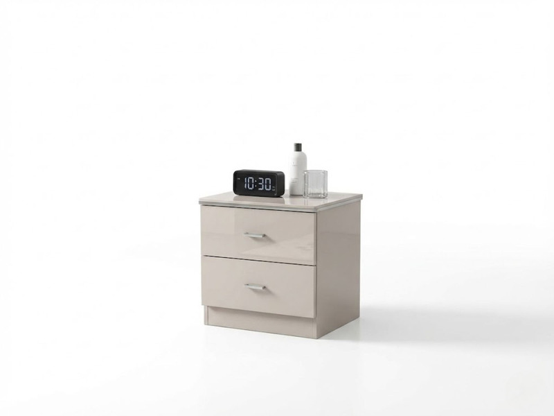 Tủ đầu giường hiện đại BG2573-2, thiết kế nhỏ gọn với hai ngăn kéo tiện lợi, làm từ gỗ MFC màu be nhạt. Tủ có chân đế thấp…