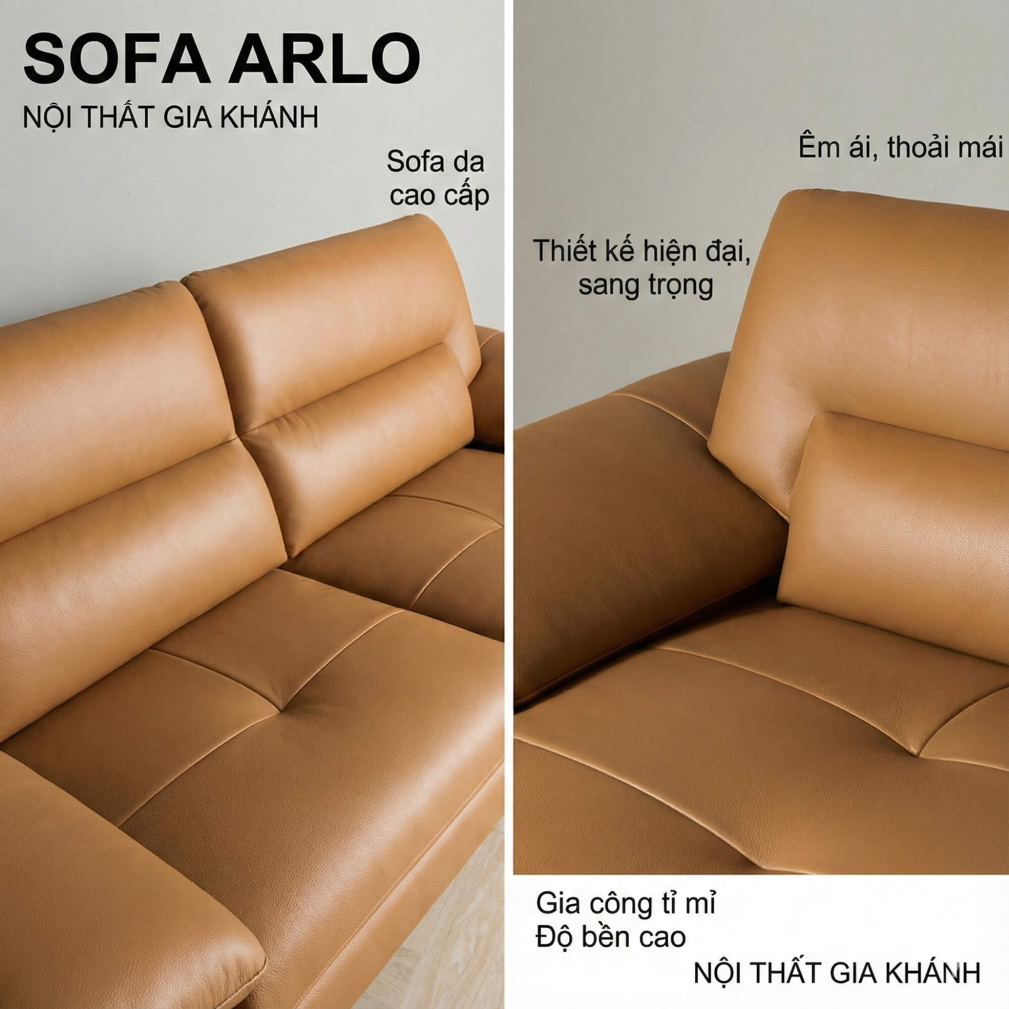Sofa ARLO - Sofa Da Cao Cấp Góc Chữ L Hiện Đại Đệm Ngồi Êm Ái 