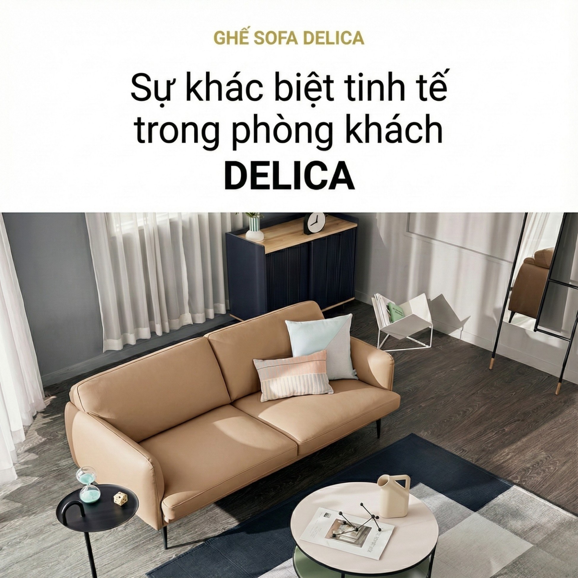 Sofa DELICA – Sofa Da Băng Đôi Cao Cấp Nhỏ Gọn Cho Phòng Khách Mini